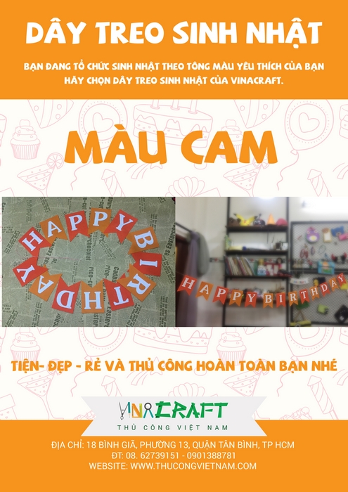 Bộ kit dây treo sinh nhật màu cam